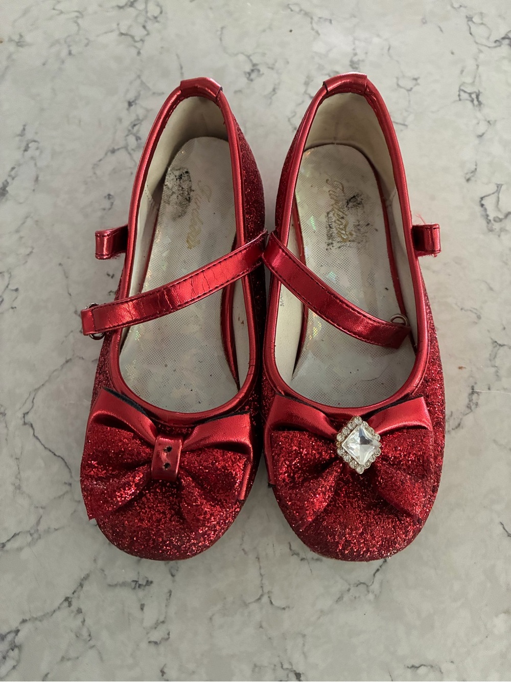 Girls Red Glitter Mary Jane Shoes with Bow